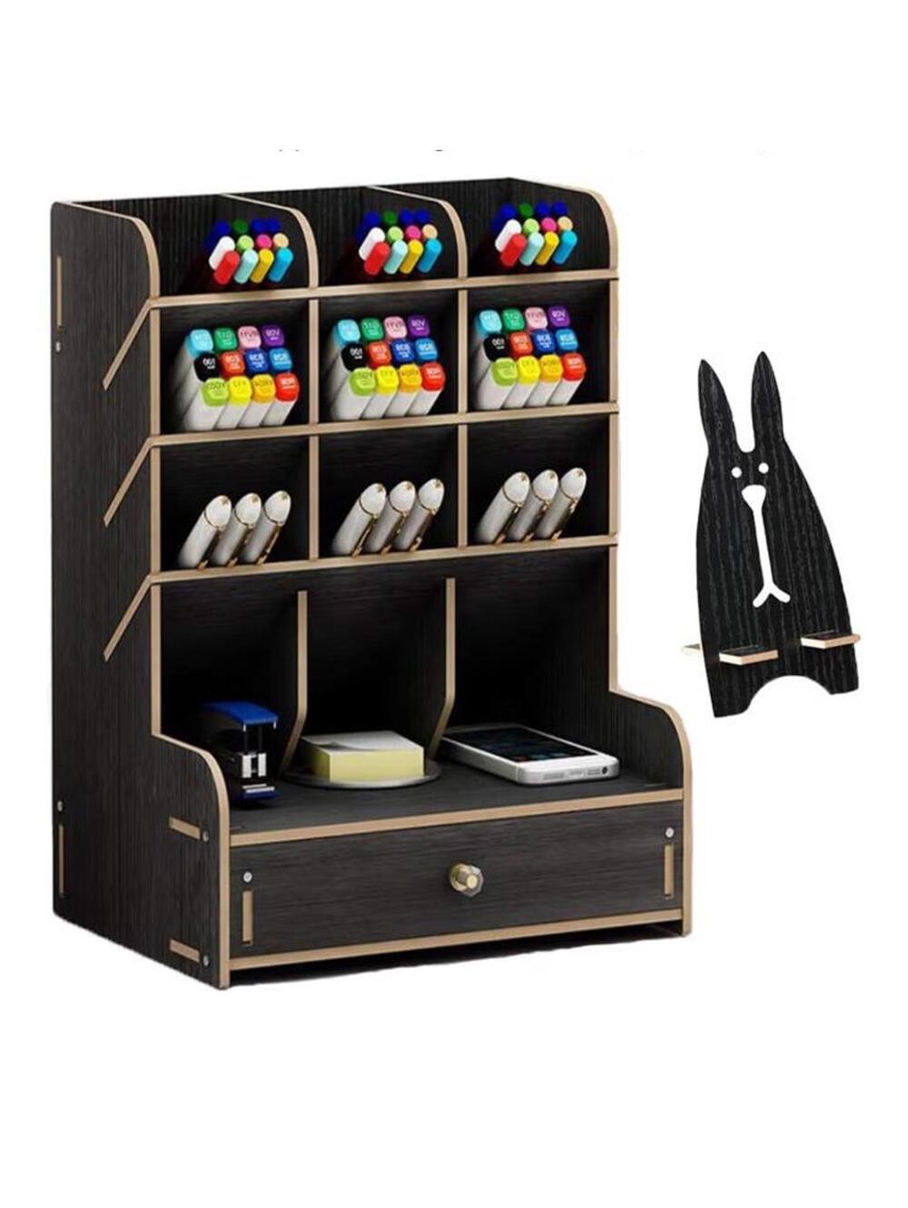 Desk Organizer with Compartments, Drawer and Phone Stand